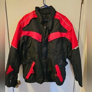 DuraTrac Motorcycle Jacket W/ Removable Lining, Scotchlite, Red Black Mens Sz L